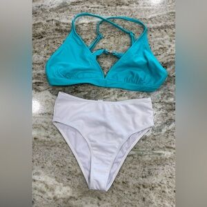 Cupshe and SHEIN Turquoise & White Two-Piece Swim Set - Women XXL/L